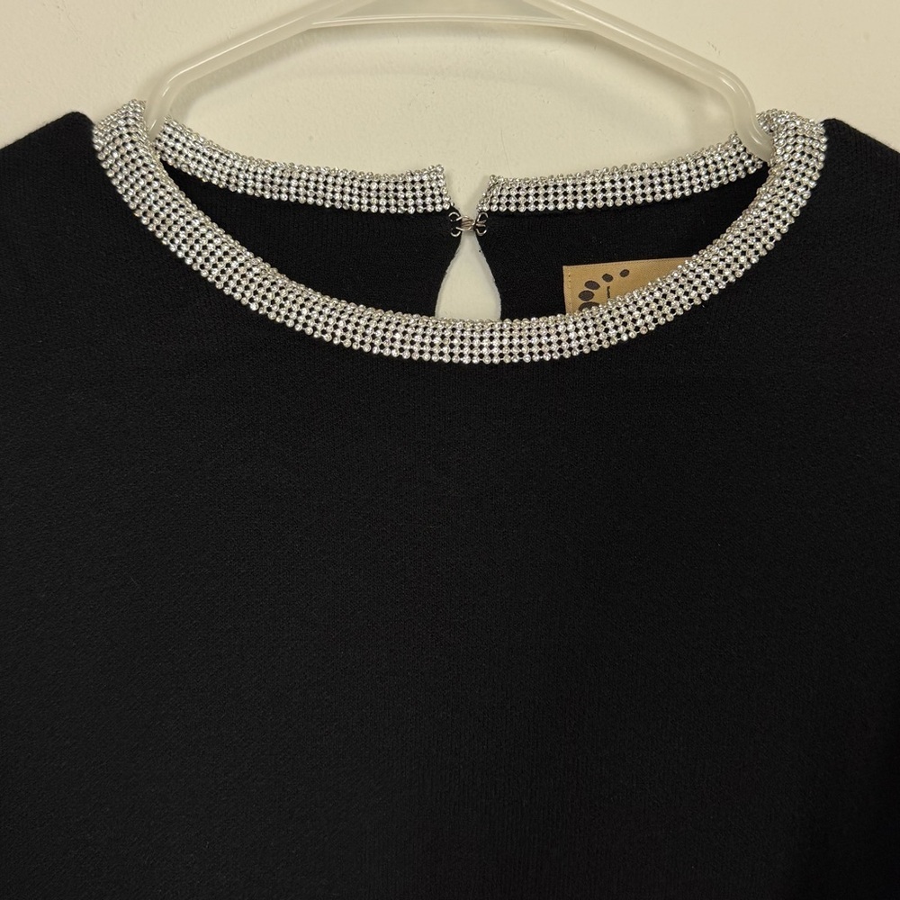 Karakorum Sweater Womens Large Black Knit Rhinestone Neckline Made in Italy - Picture 3 of 7